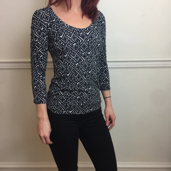 DOLAN Navy Printed Shirt Top Ruched Blouse - Picture 4 of 8